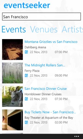 Eventseeker Windows Phone 8 App